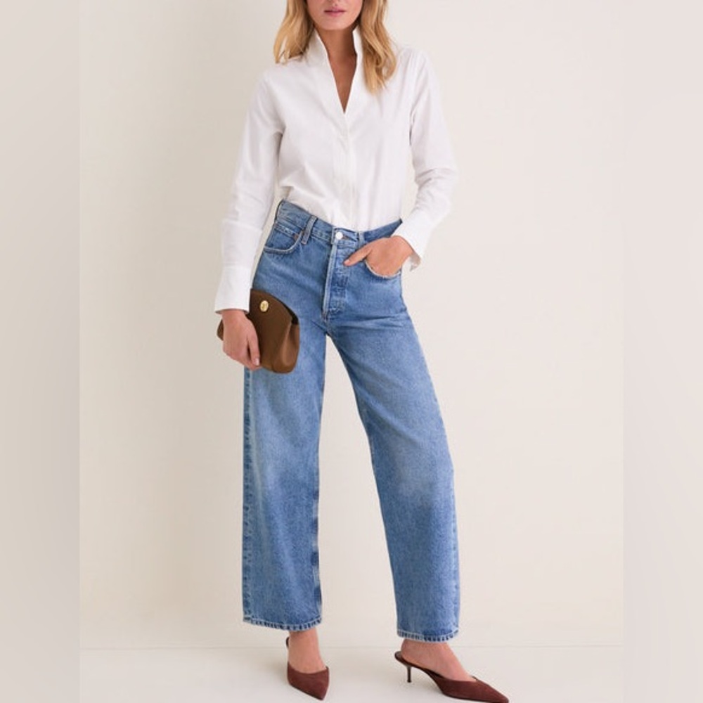 TUCKERNUCK White Bessette Button Down | Stand Collar Tailored Blouse - Picture 5 of 11